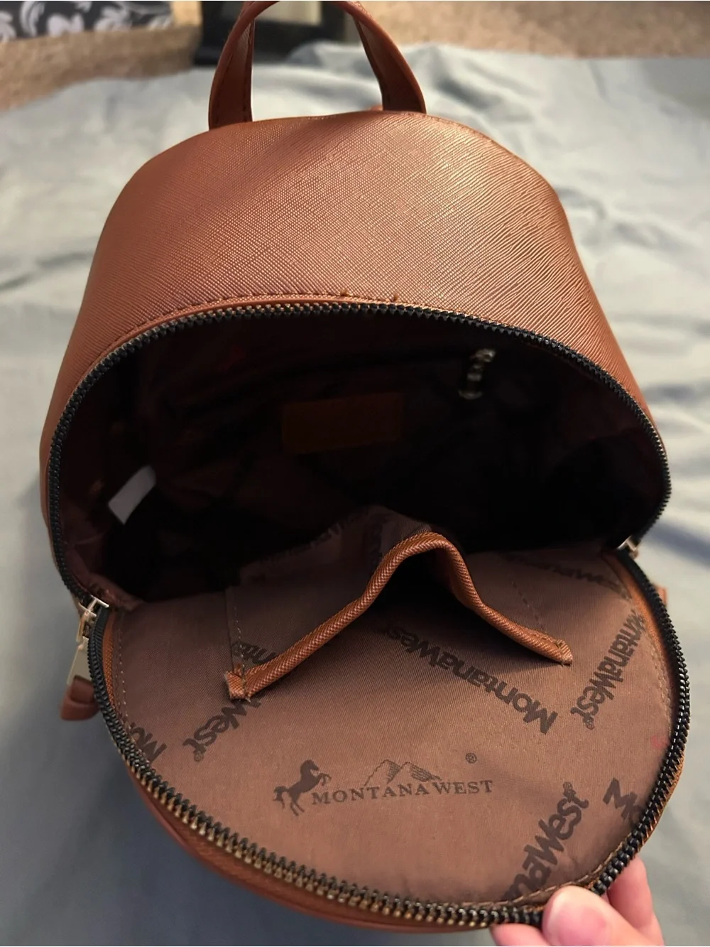 Montana West Brown Saffiano Mini Backpack with Gold Hardware